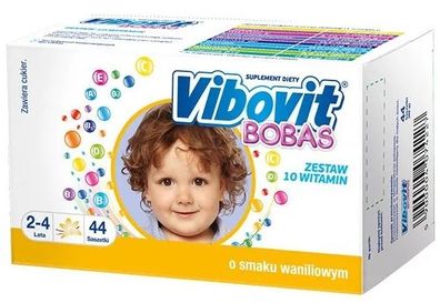 Vibovit Bobas Vanille-Geschmack - Multivitaminpulver für Kinder, 44 Tüten, Lange