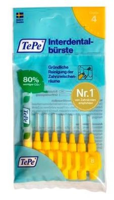 TePe Interdentalbürsten Größe 4, 8er Pack - Hergestellt in Deutschland
