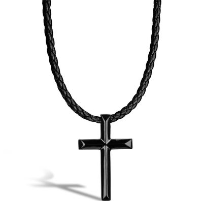 Serasar lederkette für herren „cross“ mit edelstahlanhänger und magnetverschluss