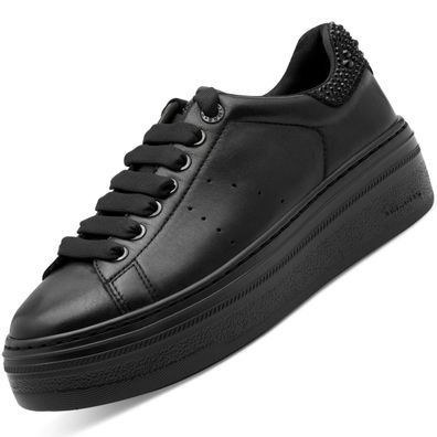 Tamaris Damen Leder Plateau Sneaker Schwarz 1-23755-45/007