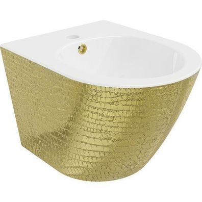 Mexen Lena wandmontiertes Bidet, Weiß/Gold Schuppenmuster - 35224808