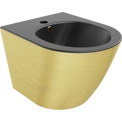 Mexen Lena wandmontiertes Bidet, Schwarz matt/Gold Linienmuster - 35224877