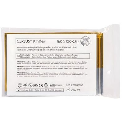 Sirius Kinder Rettungsdecke  silber-gold 160 x 120 cm