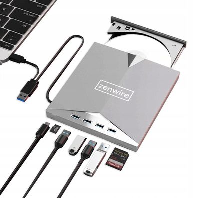 Tragbares externes Laufwerk CD-Leser DVD-Player Brenner HUB USB-C 3.0 Zenwire H61