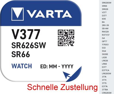 Varta 377 SR66 SR626SW 1,55V Knopfzelle Uhren Batterie 1- Blister
