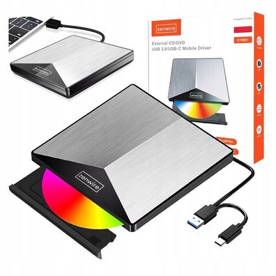 Externes tragbares DVD CD-RW-Laufwerk 2in1 USB 3.0 und USB-C 3.1 Zenwire SY881