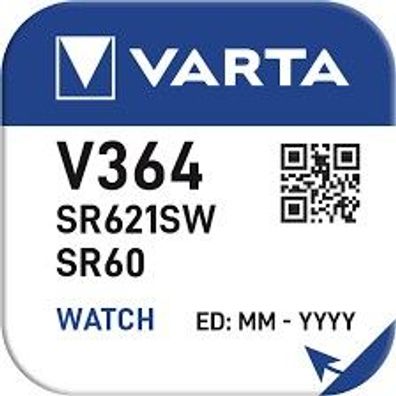 V364 Uhren-Batterie einzelnde Knopfzelle = SR60SW SR621SW Silberoxyd 364 VARTA