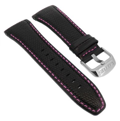 Lotus Chrono Uhrenarmband Leder schwarz mit rosa Naht genarbt 15744/5