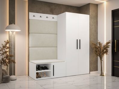 Garderoben-Set Medi I Polsterpaneel 84x42 Haken Schrank mit Sitzbank Stilvoll M24