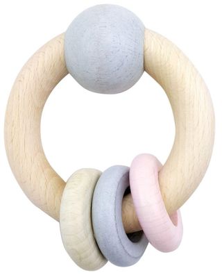 Babyspielzeug Rundrassel Kugel &amp; 3 Ringen rosa BxLxH 85x40x110mm NEU Babyrassel