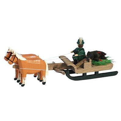 Pferdeschlitten Jäger mit Wildschwein Miniaturgespann Länge 9cm NEU Gespann Mini