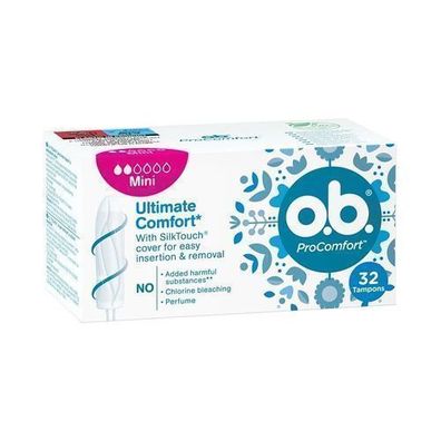 O.B. ProComfort Tampons Mini, 32 Stueck - Zuverlaessiger Schutz und Tragekomfort