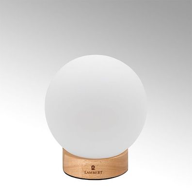 Lambert Ballee LED Leuchte H 16 cm D 15 cm Glaszylinder weiß, Holzfuß hell, Lamber