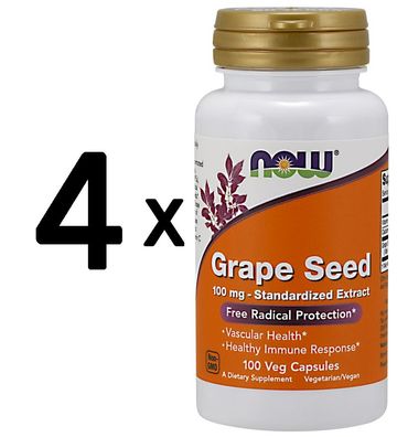 4 x NOW Foods Grape Seed, 100mg - Standardized Extract - 100 vcaps