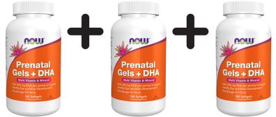 3 x NOW Foods Prenatal Gels + DHA - 180 Softgels