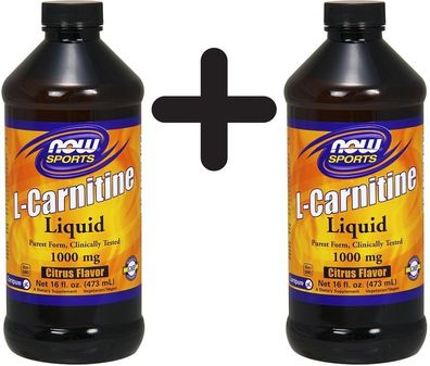 2 x NOW Foods L-Carnitine Liquid, 1000mg Citrus Flavor - 450 ml