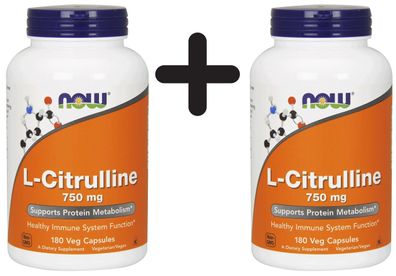 2 x NOW Foods L-Citrulline, 750mg (Caps) - 180 vcaps