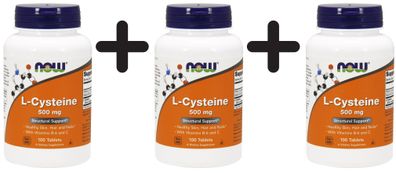 3 x NOW Foods L-Cysteine, 500mg (Tabs) - 100 tabs