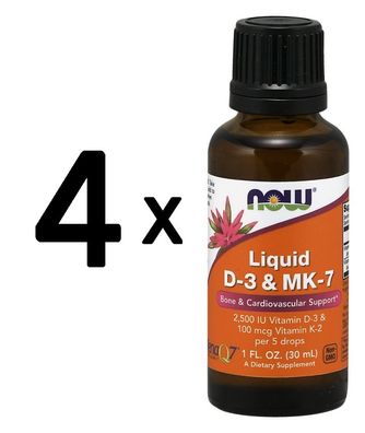 4 x NOW Foods Liquid D-3 & MK-7 - 30 ml