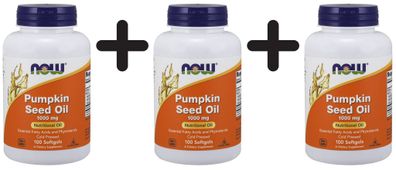 3 x NOW Foods Pumpkin Seed Oil, 1000mg - 100 softgels