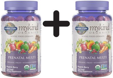 2 x Garden of Life Mykind Organics Prenatal Multi Gummies, Organic Berry - 120 gummy