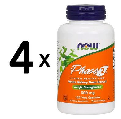 4 x NOW Foods Phase 2, 500mg - 120 vcaps