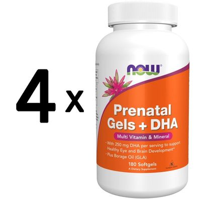 4 x NOW Foods Prenatal Gels + DHA - 180 Softgels