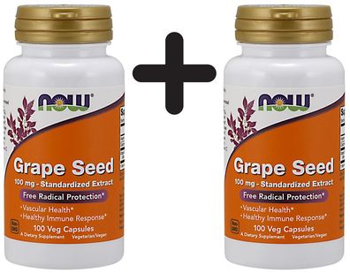 2 x NOW Foods Grape Seed, 100mg - Standardized Extract - 100 vcaps
