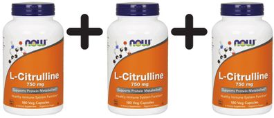 3 x NOW Foods L-Citrulline, 750mg (Caps) - 180 vcaps
