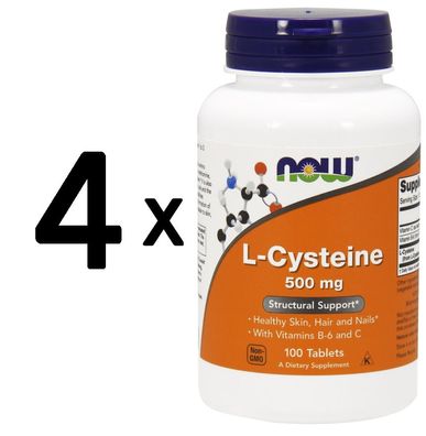 4 x NOW Foods L-Cysteine, 500mg (Tabs) - 100 tabs