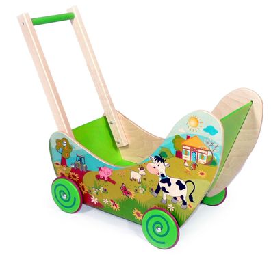 Holzspielzeug Puppenwagen Bauernhof BxLxH 620x310x530mm NEU Bollerwagen