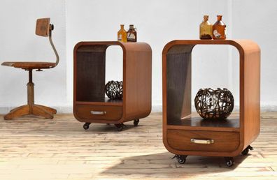 1 von 2 Beistelltisch Antik Bauhaus Vintage Teak Holz Art Deco Alt Regal Sideboard