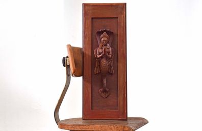 Wandbild Figur Holz Göttin Manasa 60cm Groß Antik Alt Vintage Hochzeit Teak Indien