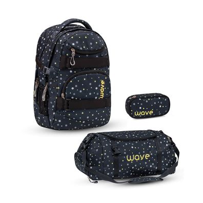 Wave Infinity Schulrucksack Set 3 tlg. "Black and Yellow Dots"
