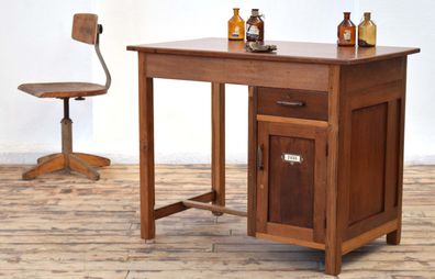 Schreibtisch Antik Teak Holz Uhrmacher Vintage Alt Bürotisch Bauhaus Art Deco Klein