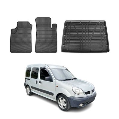 Fußmatten & Kofferraumwanne Set für Renault Kangoo 1999-2008 Gummi Schwarz 3x