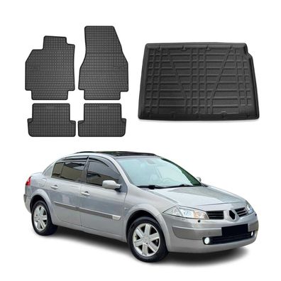 Fußmatten & Kofferraumwanne Set für Renault Megane Schrägheck 2004-2010 Gummi 5x