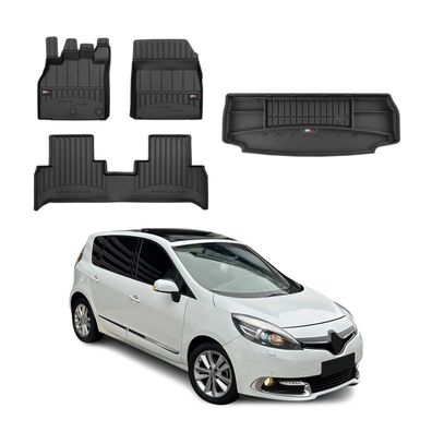 OMAC Fußmatten & Kofferraumwanne Set für Renault Scenic 2009-2016 3. Reihe Gummi