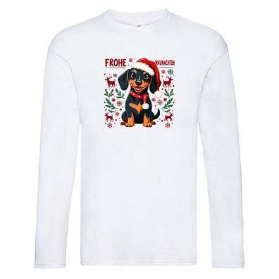 Frohe Waunachten | Ugly Christmas | Weihnachtshund v2 Long Sleeve Weiß