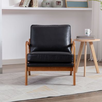 Freizeitstuhl mit Armlehne und Holzrahmen, schwarz, ideal für Wohnzimmer