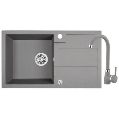 SET Küchenarmatur & Granitspüle 1-Becken Barbados Grau 44x76 | Siphon im SET!