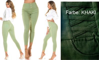 SeXy Miss Damen Girly High Waist Leggings Treggings S/M 34/36 L/XL 38/40 Khaki
