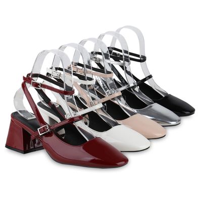 VAN HILL Damen Slingpumps Pumps Klassische Metallic Elegante Absatz-Schuhe 841165