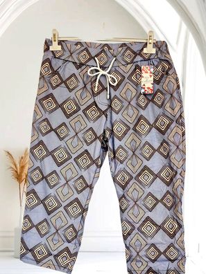 Italy Caprihose Capri Jogpant Stretch Taschen Rautenprint Jeansblau/Beige Gr. XXL