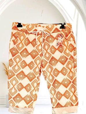 Italy Caprihose Capri Jogpant Stretch Taschen Rautenprint Beige/Hellbraun Gr. XXL