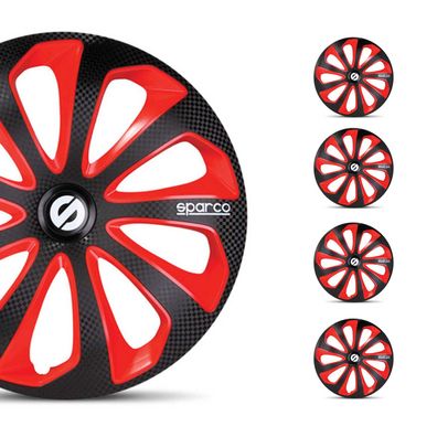 Sparco Radkappen 14 Zoll Sicilia Schwarz Rot Carbon 4tlg