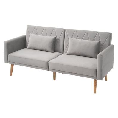2-in-1 Verstellbares Schlafsofa Zweisitzer mit Samtbezug, klappbaren Armlehnen