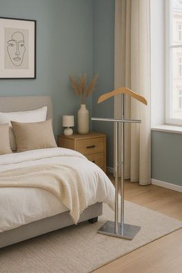 Herrendiener Kleiderbutler Metall Holz verchromt modern 45x108x20 cm