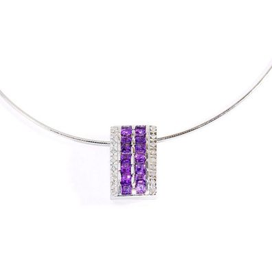 Anhänger - Gold 750 18K Diamanten 0,18ct Amethyste