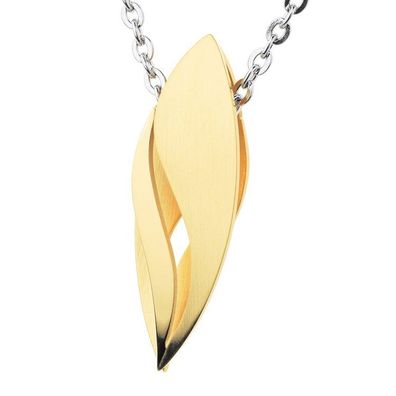 Anhänger - Edelstahl IP gold -Blattform seidenmatt